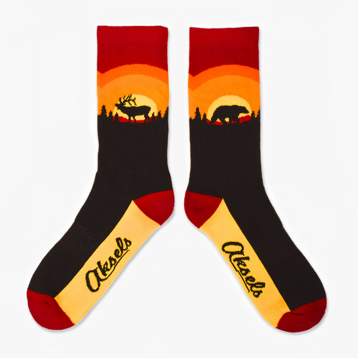 Animal Sunset Bear & Elk Men's & Women's Crew Socks