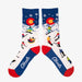 Pair of red, white and blue socks with skiing design and Colorado flag