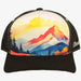 Trucker hat with mountain landscape design on a white background