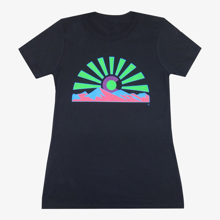 Women's Colorado Sunset T-Shirt - Black/Neon