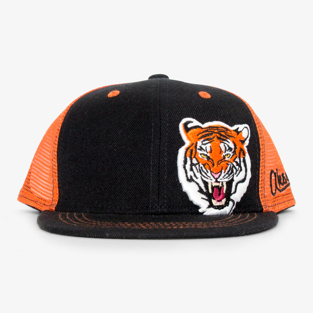 Kids Roll Up Neck Black & Orange Tiger King Design Sun Hat