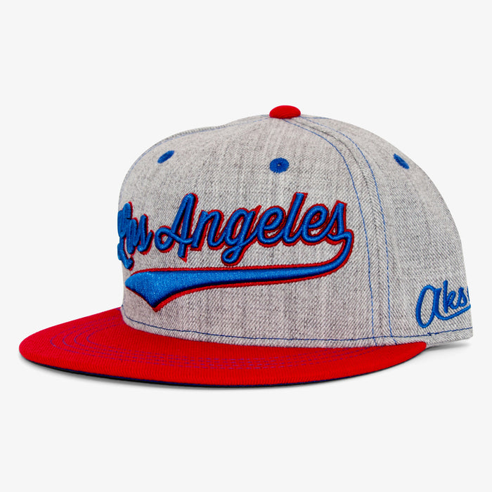 Aksels Cursive Los Angeles Snapback Hat - Red