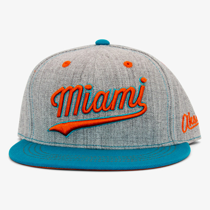 Aksels Cursive Miami Snapback Hat - Teal