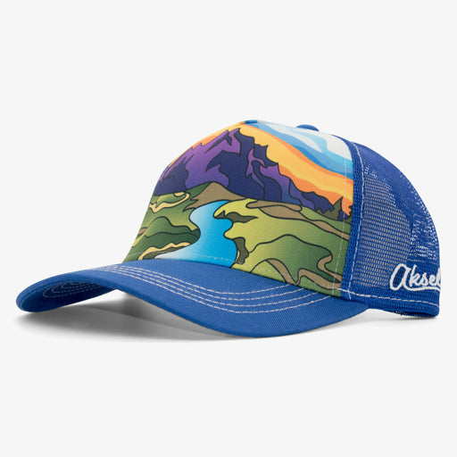 Aksels Abstract Summer Mountain Low Pro Trucker Hat - Royal