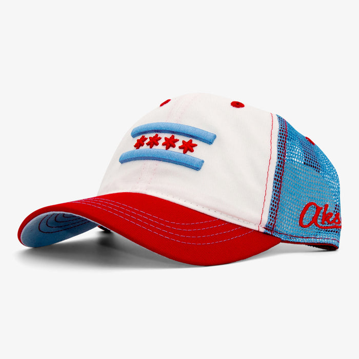 Aksels Chicago Flag Curved Trucker Hat - White