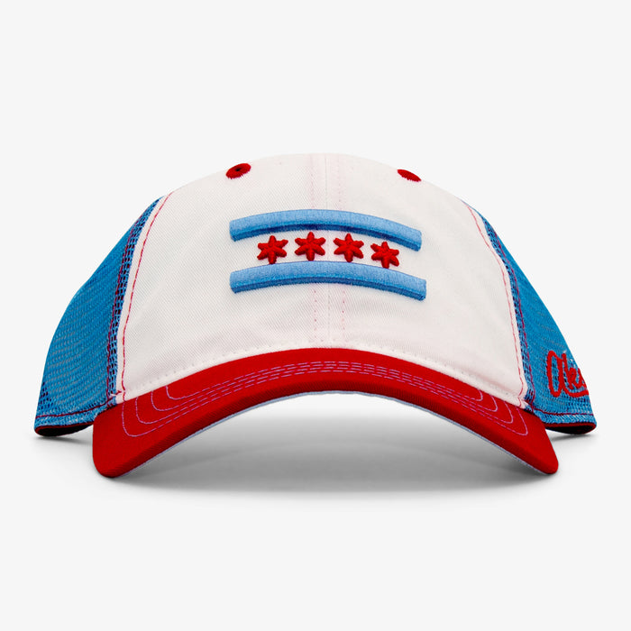 Aksels Chicago Flag Curved Trucker Hat - White