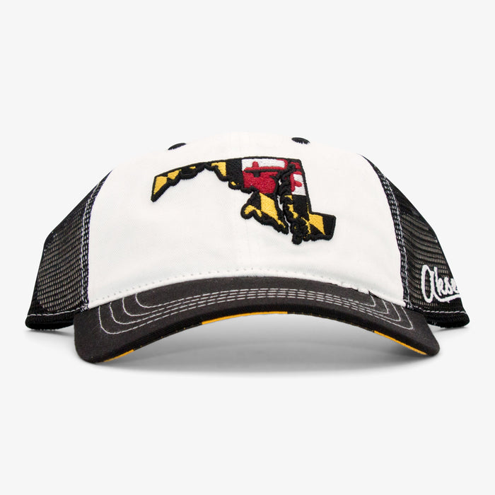 Aksels Maryland Flag Unstructured Trucker Hat - White