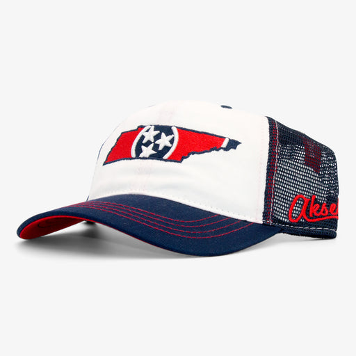 Aksels Tennessee Flag Unstructured Trucker Hat - White