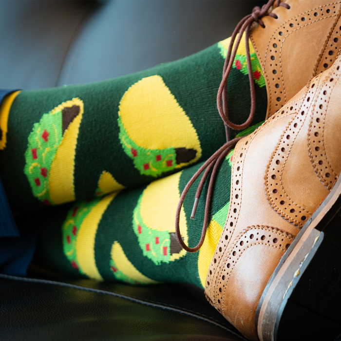 Fun Dress Socks with Tacos for Men | Mens Crew Cotton Socks | Size 16+ Fun Dress Socks with Tacos for Men | Mens Crew Cotton Socks | Size 16+