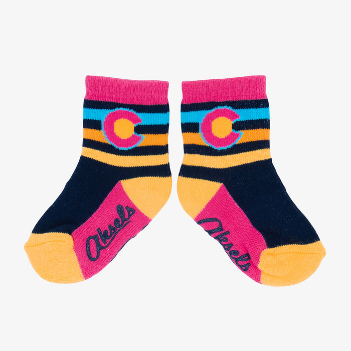 Aksels Striped Colorado Flag Toddler Socks - Neon