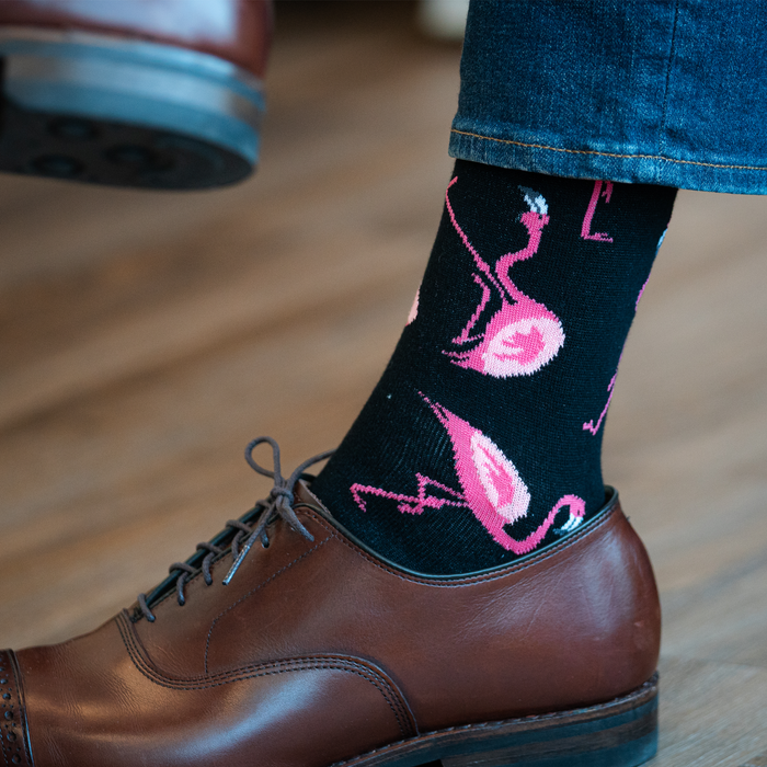 Fun Dress Socks with Flamingos for Men | Mens Crew Cotton Socks | Size 16+ | Aksels.com Fun Dress Socks with Flamingos for Men | Mens Crew Cotton Socks | Size 16+ | Aksels.com