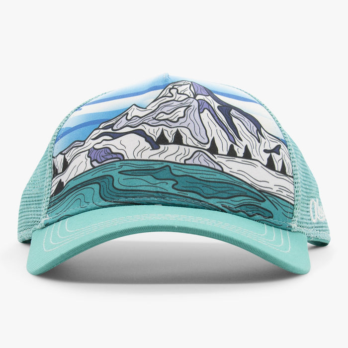 Aksels Abstract Winter Mountain Low Pro Trucker Hat - Teal